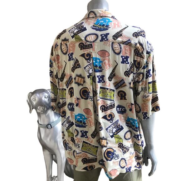 Vintage NFL St. Louis Rams Button Down Short Sleeve Rayon Shirt Men's Size 2XL - Picture 3 of 6